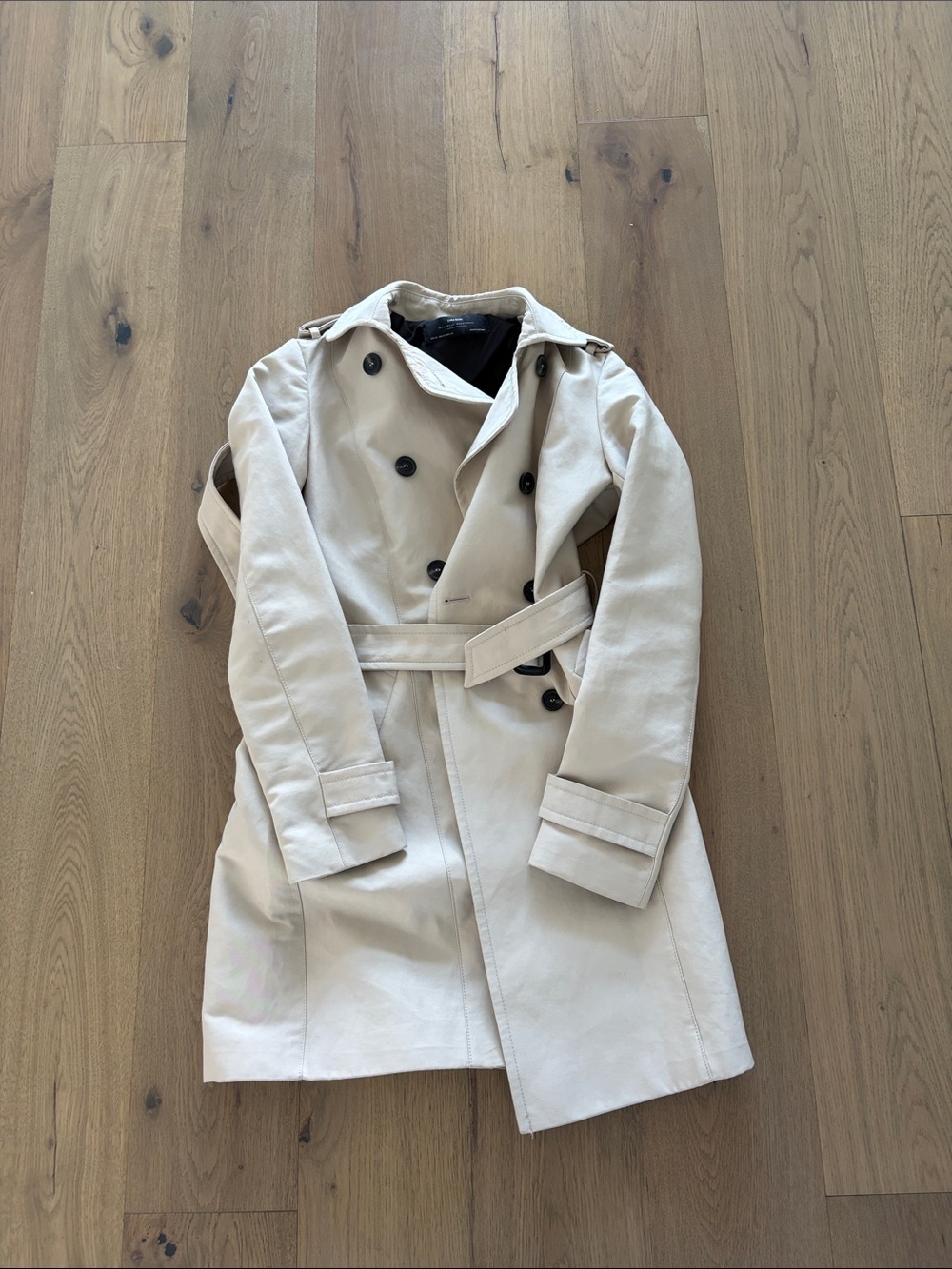 Zara Beige Double-Breasted Trench Coat with Belt